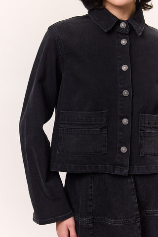 Cropped Denim Shirt Jacket Black