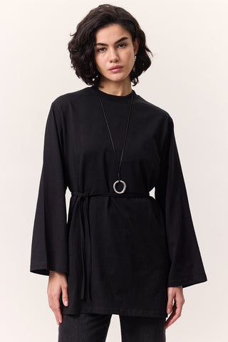Oversized T-Shirt With Tie Detail Black