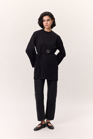 Oversized T-Shirt With Tie Detail Black