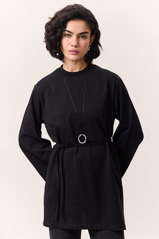 Oversized T-Shirt With Tie Detail Black