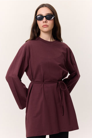 Oversized T-Shirt With Tie Detail Burgundy