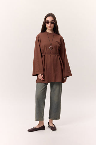 Oversized T-Shirt With Tie Detail Bark Brown