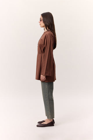 Oversized T-Shirt With Tie Detail Bark Brown