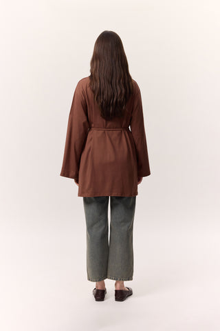 Oversized T-Shirt With Tie Detail Bark Brown