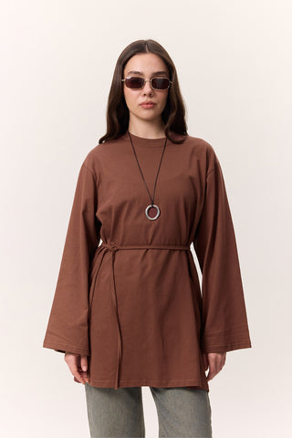 Oversized T-Shirt With Tie Detail Bark Brown