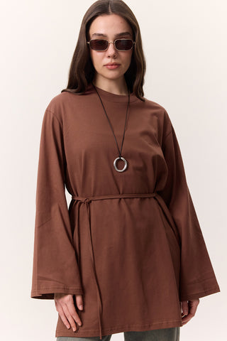Oversized T-Shirt With Tie Detail Bark Brown