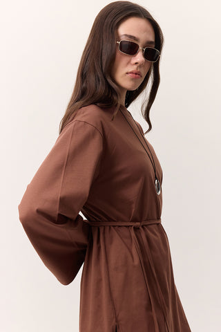 Oversized T-Shirt With Tie Detail Bark Brown