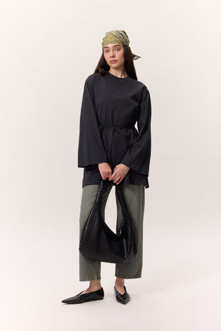 Oversized T-Shirt With Tie Detail Anthracite