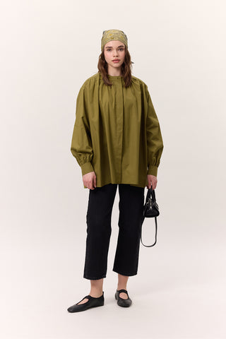 Gathered Oversized Shirt Olive Green