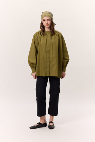 Gathered Oversized Shirt Olive Green