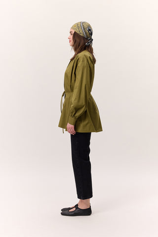 Gathered Oversized Shirt Olive Green