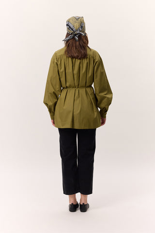 Gathered Oversized Shirt Olive Green