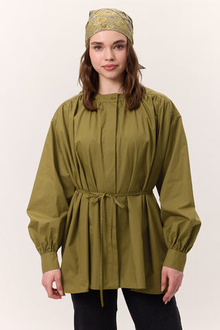 Gathered Oversized Shirt Olive Green