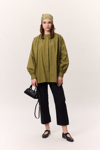 Gathered Oversized Shirt Olive Green