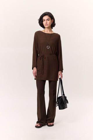 Knit Belted Tunic Brown
