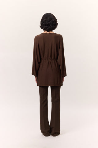 Knit Belted Tunic Brown