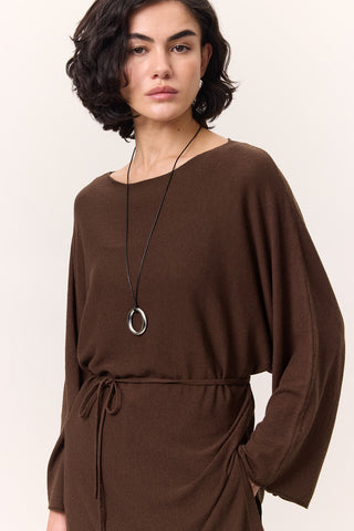 Knit Belted Tunic Brown