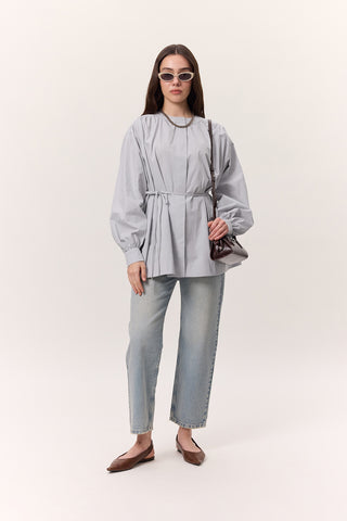 Gathered Oversized Shirt Ice Blue