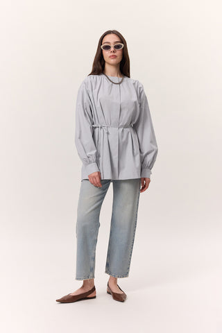 Gathered Oversized Shirt Ice Blue