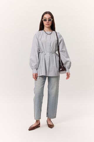 Gathered Oversized Shirt Ice Blue