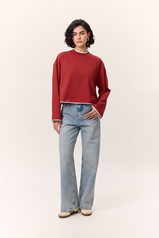 Contrast Long-Sleeve T-Shirt Red