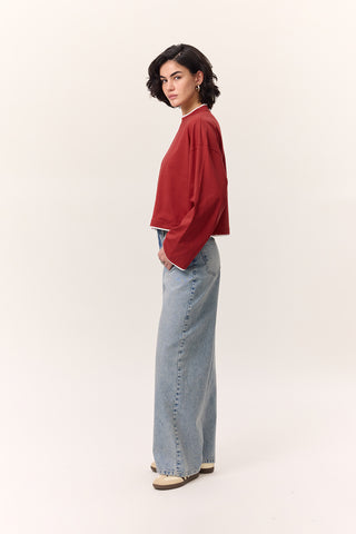 Contrast Long-Sleeve T-Shirt Red