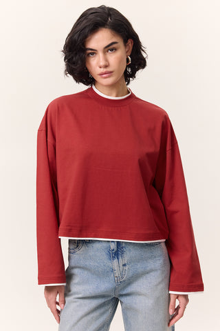 Contrast Long-Sleeve T-Shirt Red