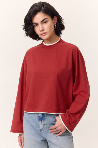 Contrast Long-Sleeve T-Shirt Red