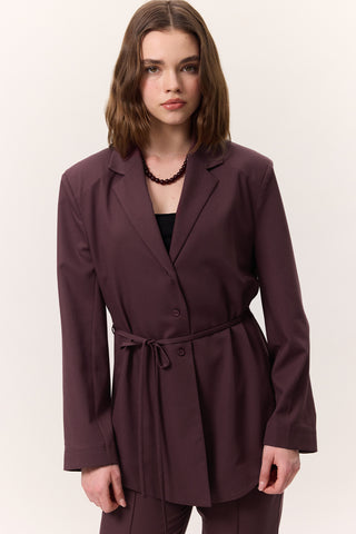 Belted Buttoned Blazer Burgundy
