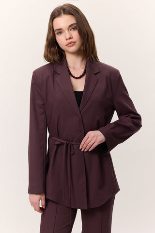 Belted Buttoned Blazer Burgundy