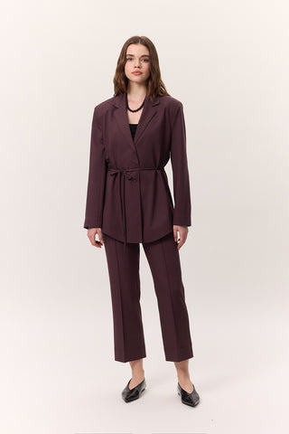Belted Buttoned Blazer Burgundy