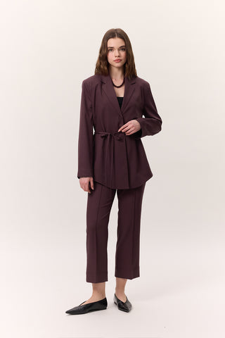 Belted Buttoned Blazer Burgundy