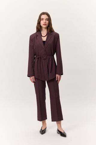 Belted Buttoned Blazer Burgundy