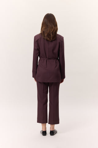 Belted Buttoned Blazer Burgundy