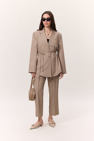 Belted Buttoned Blazer Camel