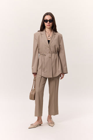 Belted Buttoned Blazer Camel