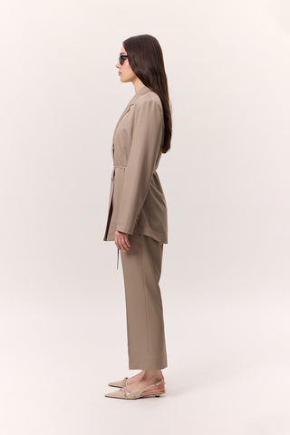 Belted Buttoned Blazer Camel