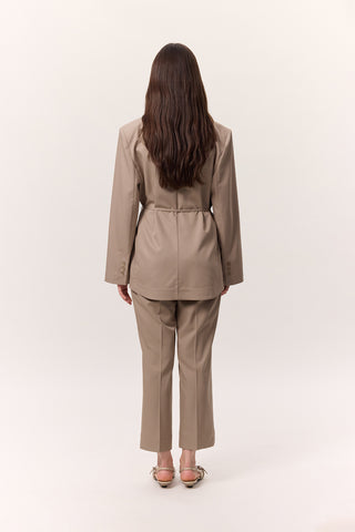 Belted Buttoned Blazer Camel