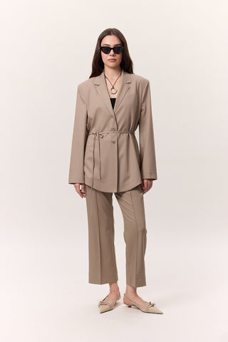 Belted Buttoned Blazer Camel