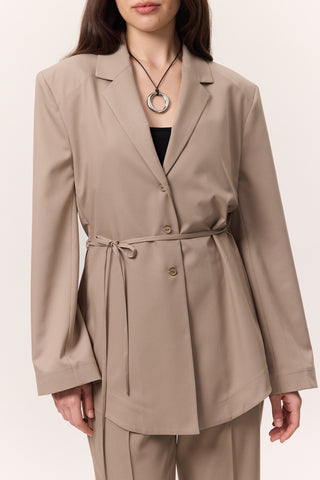 Belted Buttoned Blazer Camel