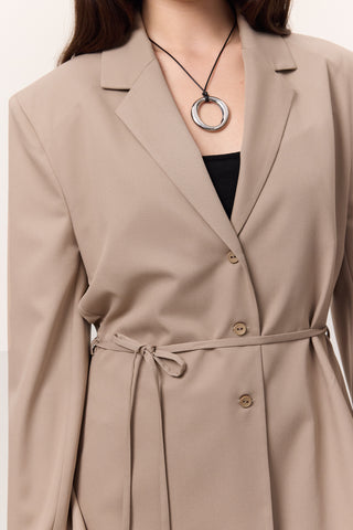 Belted Buttoned Blazer Camel