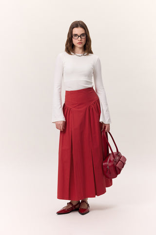 Gathered Gabardine Skirt Red