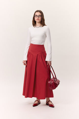 Gathered Gabardine Skirt Red