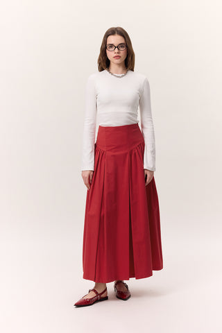 Gathered Gabardine Skirt Red