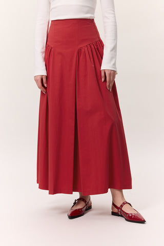 Gathered Gabardine Skirt Red