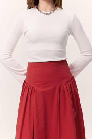 Gathered Gabardine Skirt Red
