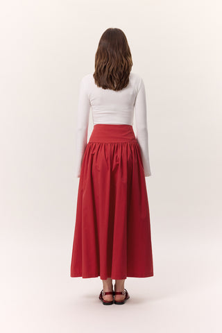 Gathered Gabardine Skirt Red