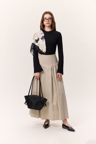 Gathered Gabardine Skirt Sand
