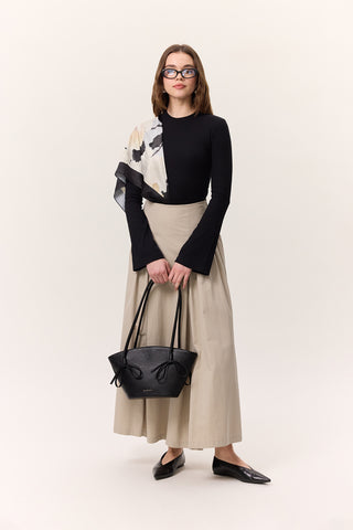 Gathered Gabardine Skirt Sand