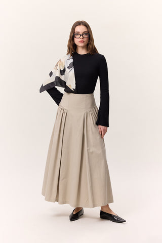 Gathered Gabardine Skirt Sand